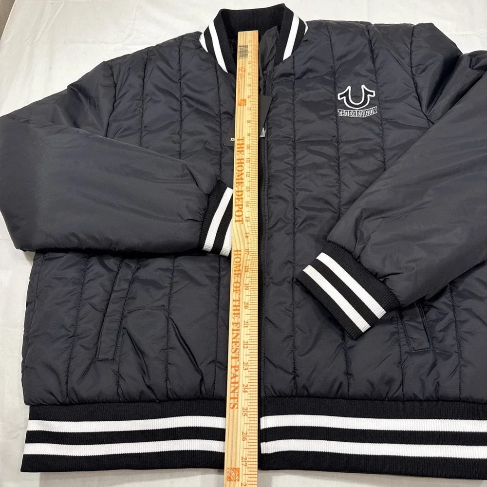 JACKET PUFFER True Religion MENS LRG BOMBER QUILTED COAT WHT TRIM NWT 107823